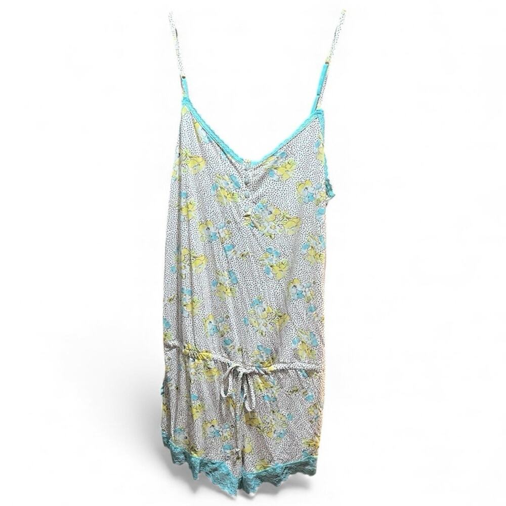 NWT Victoria’s Secret Blue And Yellow Floral Lace Trimmed Romper